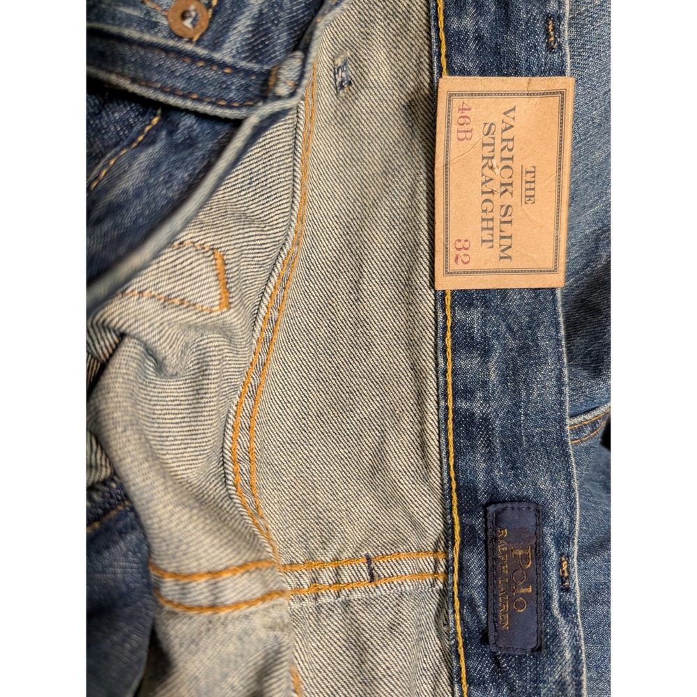 Polo Ralph Lauren Varick Slim Straight Graphic Jeans Mens 46B x 32 Blue Denim - Picture 9 of 10